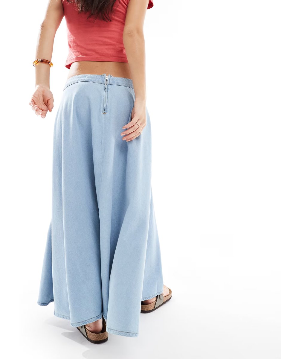 ASOS ASOS DESIGN denim circle skirt in mid blue - 3