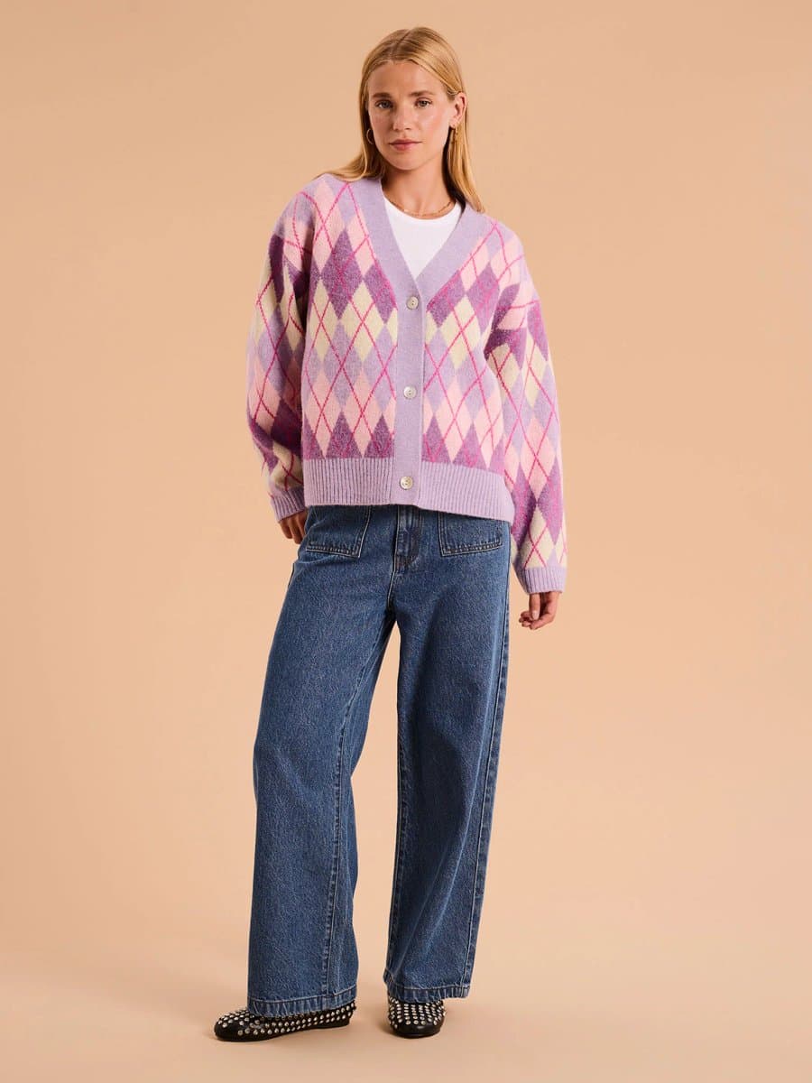 OMNES Henni Argyle Cardigan in Purple