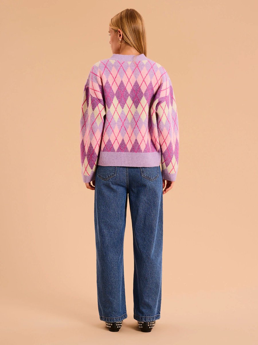 OMNES Henni Argyle Cardigan in Purple - 3