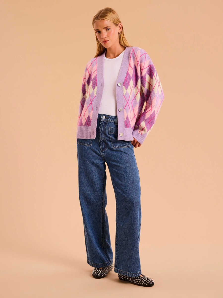 OMNES Henni Argyle Cardigan in Purple - 4