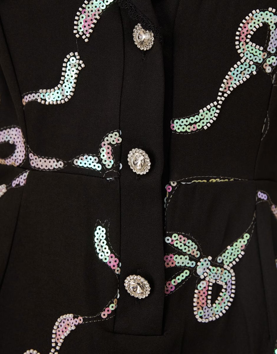 ASOS Sister Jane Ripple puff sleeve bow embellished mini dress in black - 4