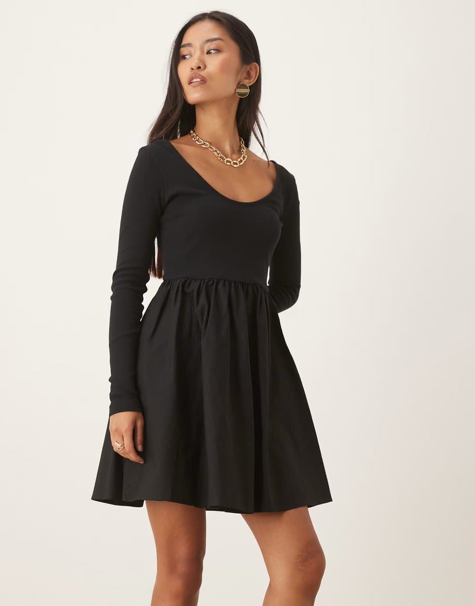 ASOS Nobody's Child scoop neck long sleeve mini dress in black