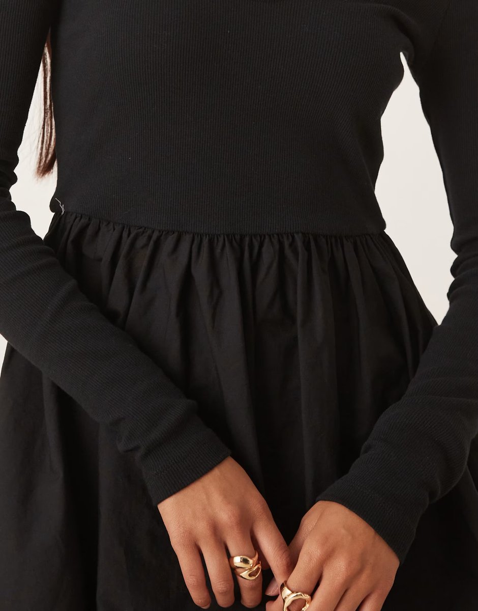 ASOS Nobody's Child scoop neck long sleeve mini dress in black - 4