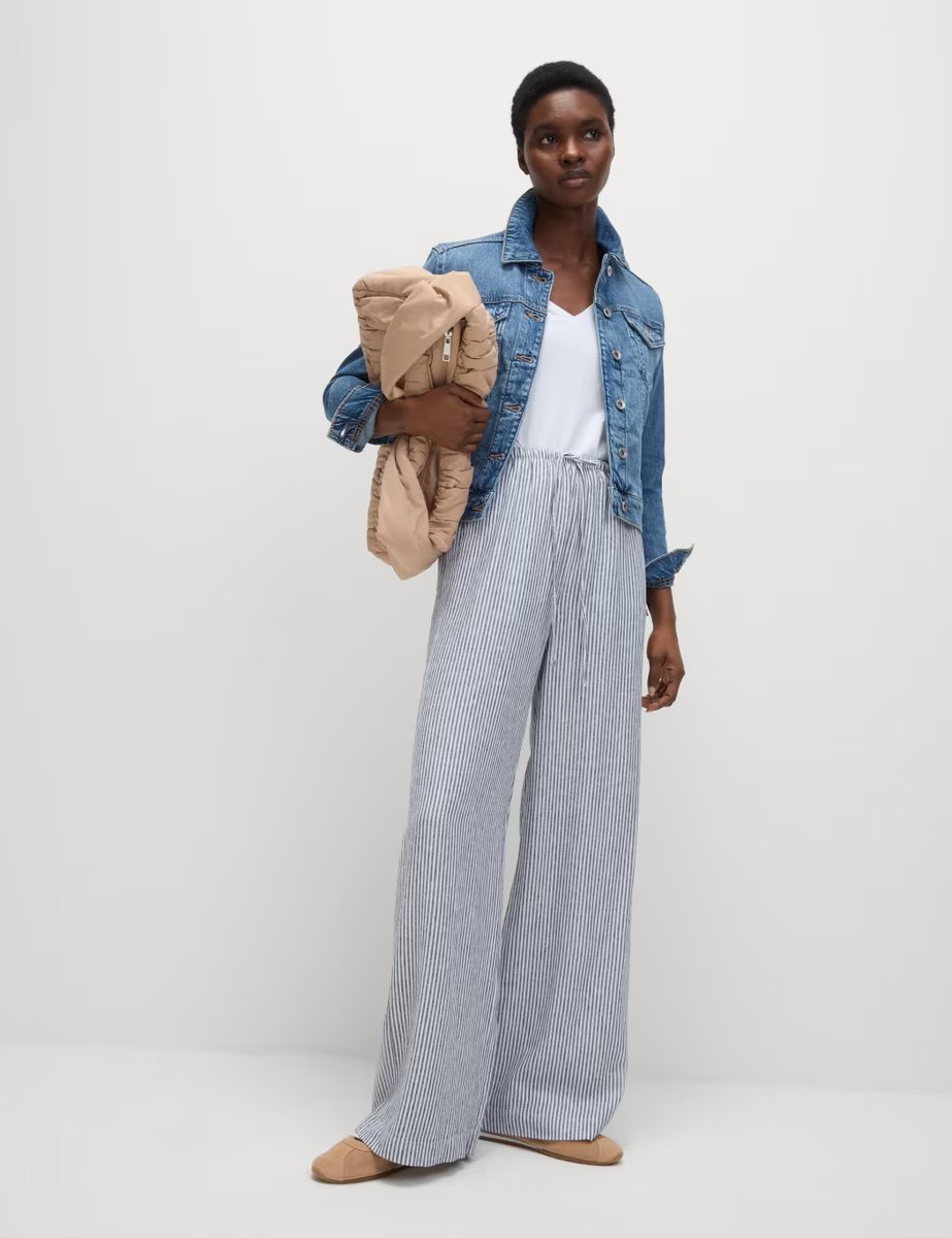 Marks & Spencer M&S Linen Blend Wide Leg Trousers Grey - 3