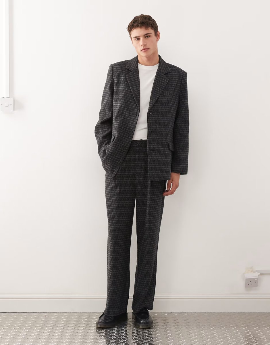 ASOS Reclaimed Vintage relaxed boxy blazer co-ord in navy and grey check - 2