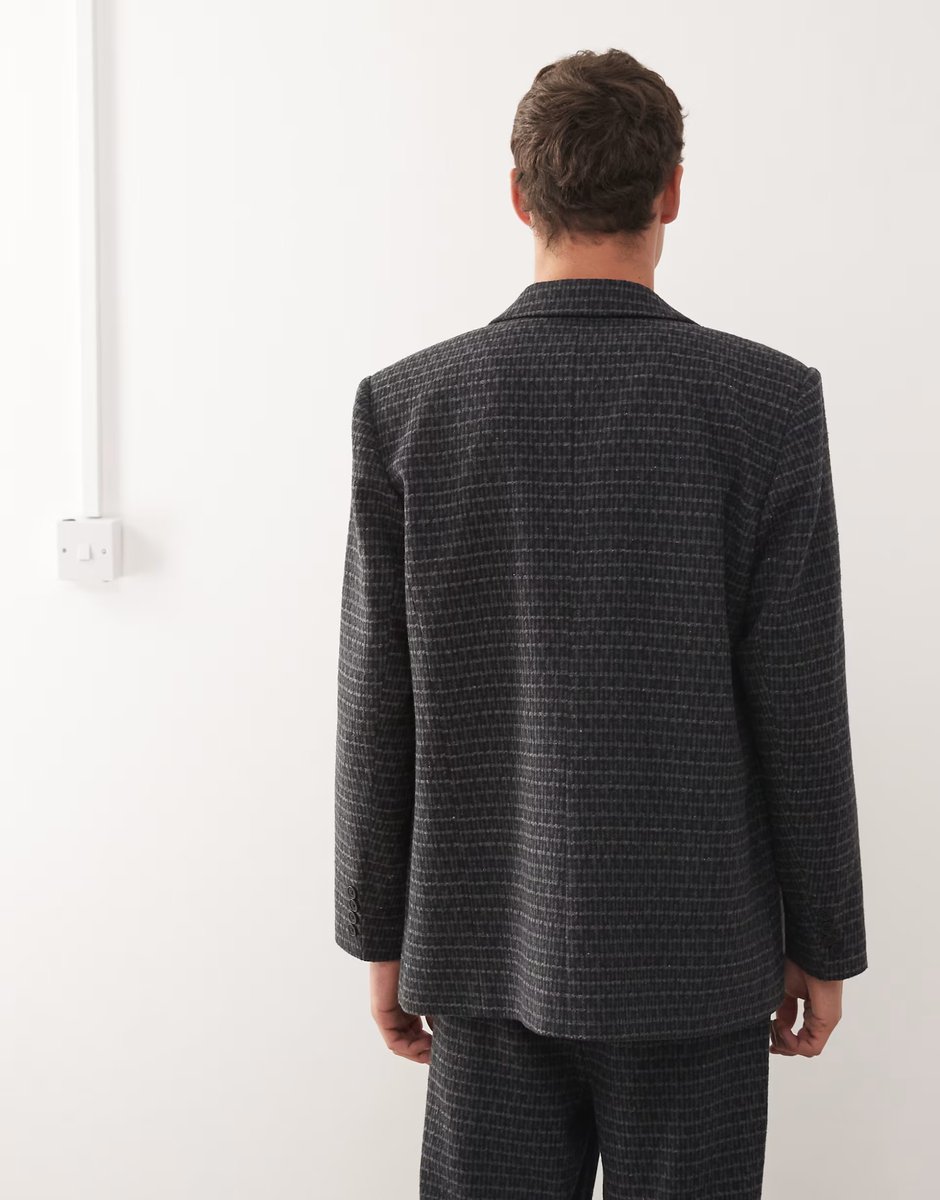 ASOS Reclaimed Vintage relaxed boxy blazer co-ord in navy and grey check - 3
