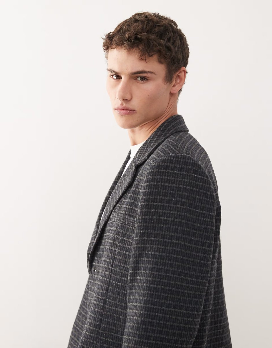 ASOS Reclaimed Vintage relaxed boxy blazer co-ord in navy and grey check - 4