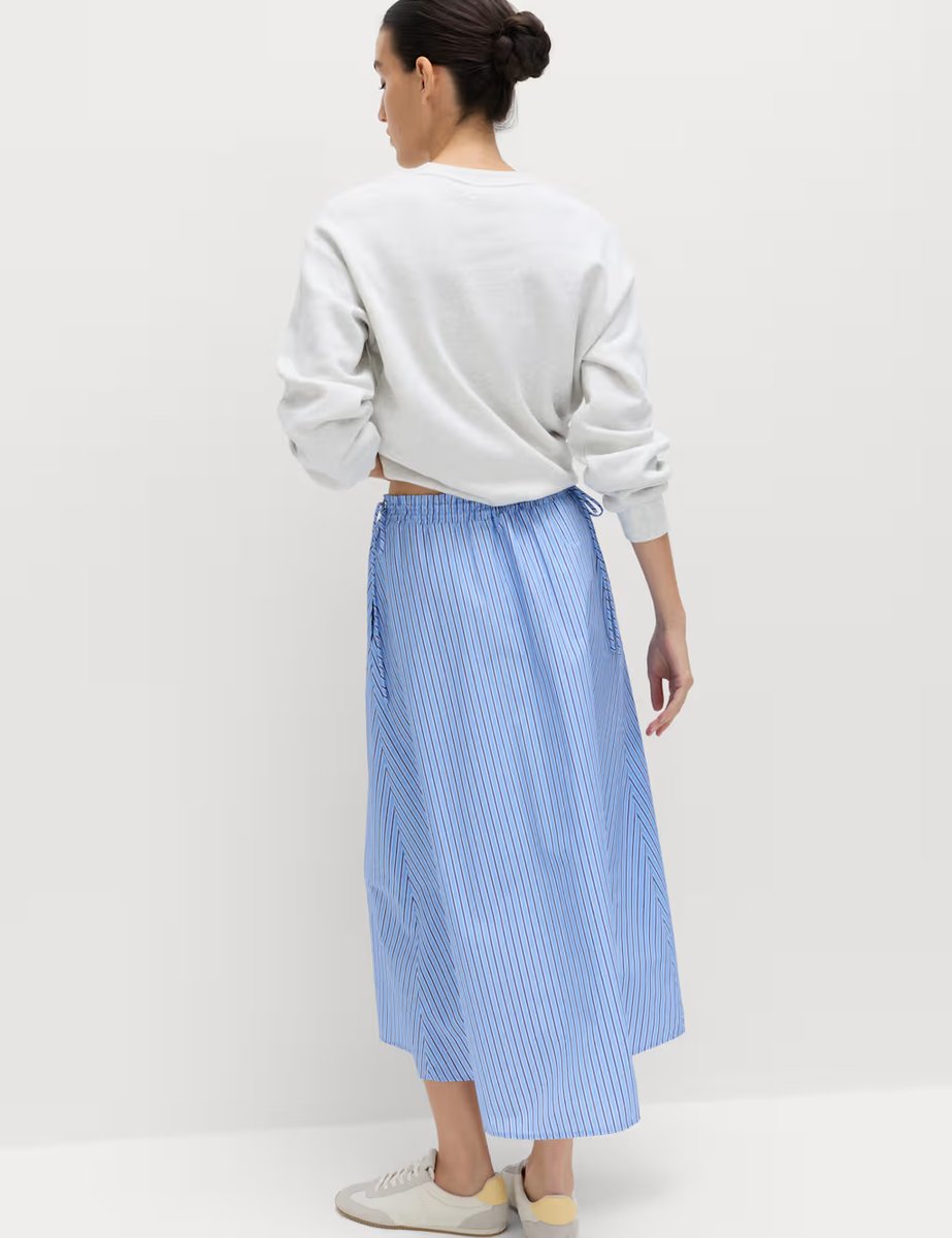 Marks & Spencer M&S Pure Cotton Poplin Striped Pleated Midi Skirt Blue Mix - 3