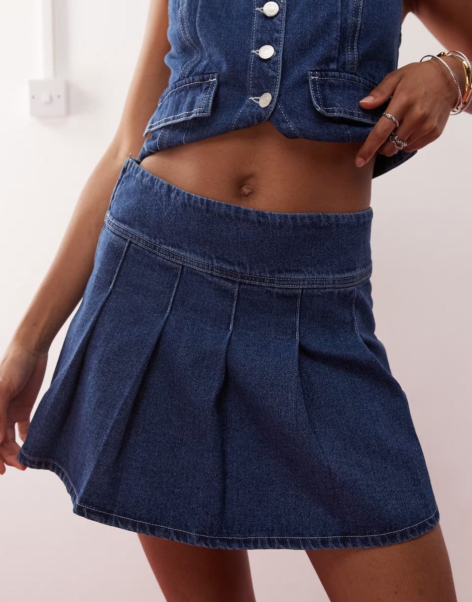ASOS Reclaimed Vintage western denim pleated mini skirt co-ord in indigo wash - 2
