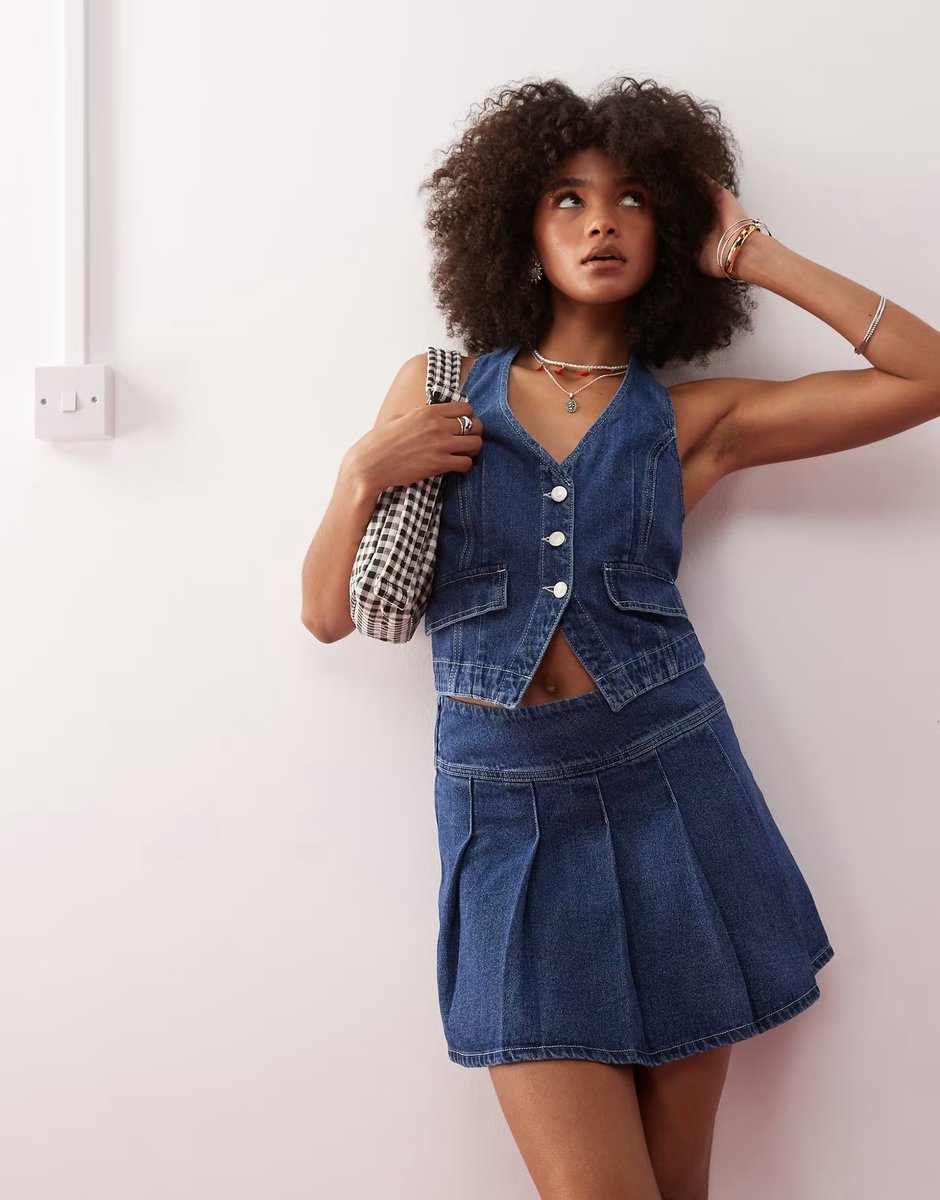 ASOS Reclaimed Vintage western denim pleated mini skirt co-ord in indigo wash - 3