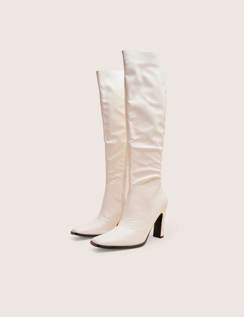 Public Desire Public Desire White Knee High Flared Boots