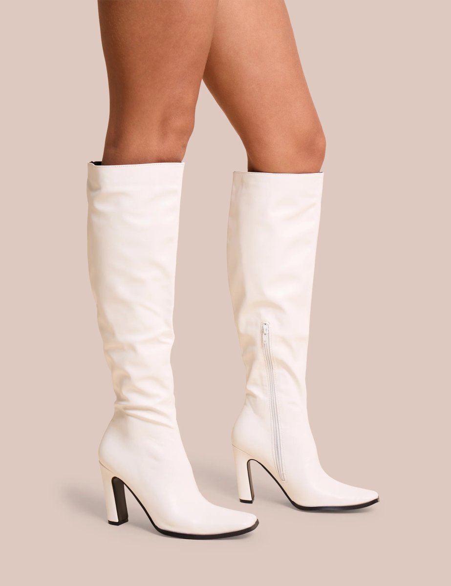 Public Desire Acquilla White Knee High Flared Boots - 2