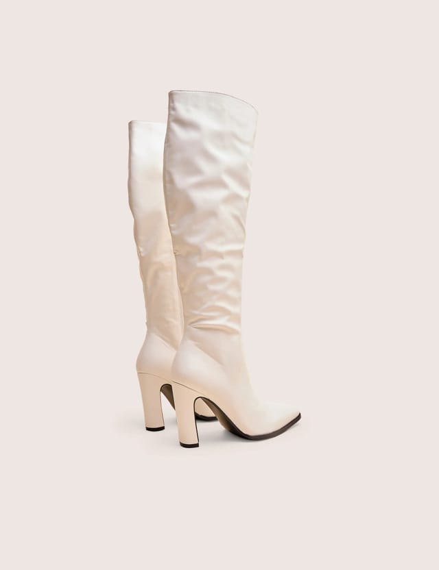Public Desire Acquilla White Knee High Flared Boots - 3