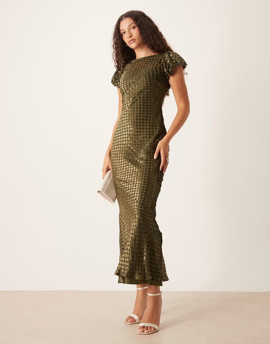 ASOS ASOS DESIGN scoop neck maxi dress with burnout velvet in olive