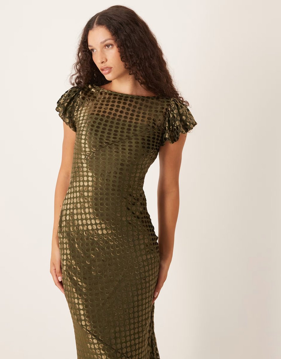 ASOS ASOS DESIGN scoop neck maxi dress with burnout velvet in olive - 3