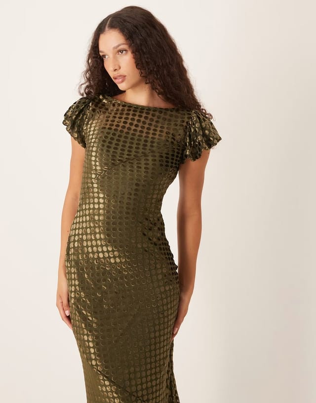 ASOS ASOS DESIGN scoop neck maxi dress with burnout velvet in olive - 3