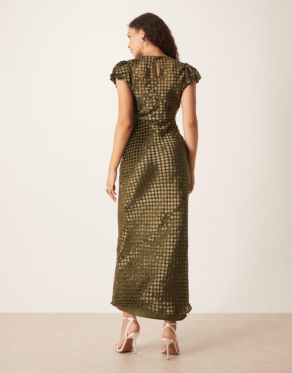 ASOS ASOS DESIGN scoop neck maxi dress with burnout velvet in olive - 4