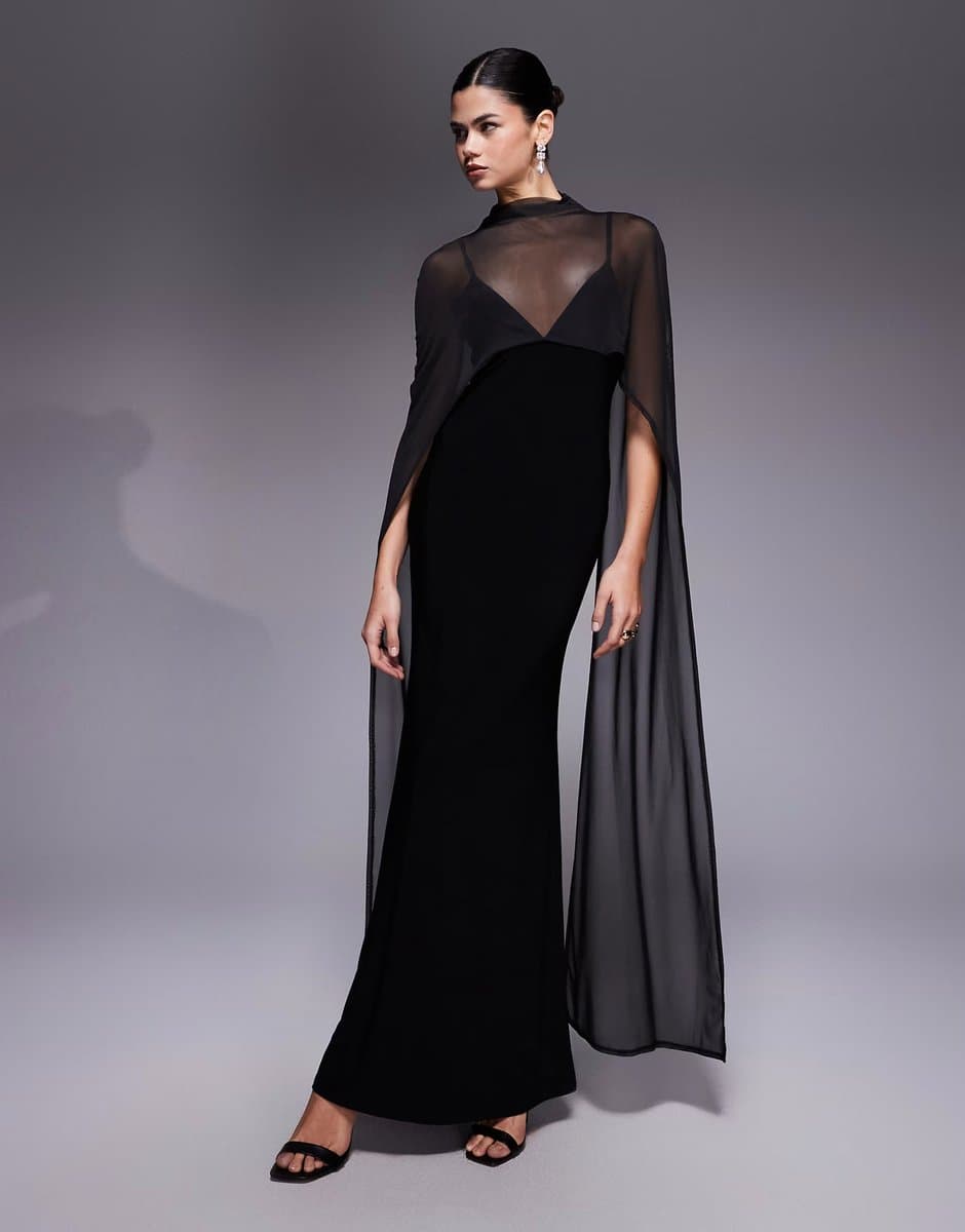 ASOS ASOS DESIGN exaggerated cape maxi dress in black