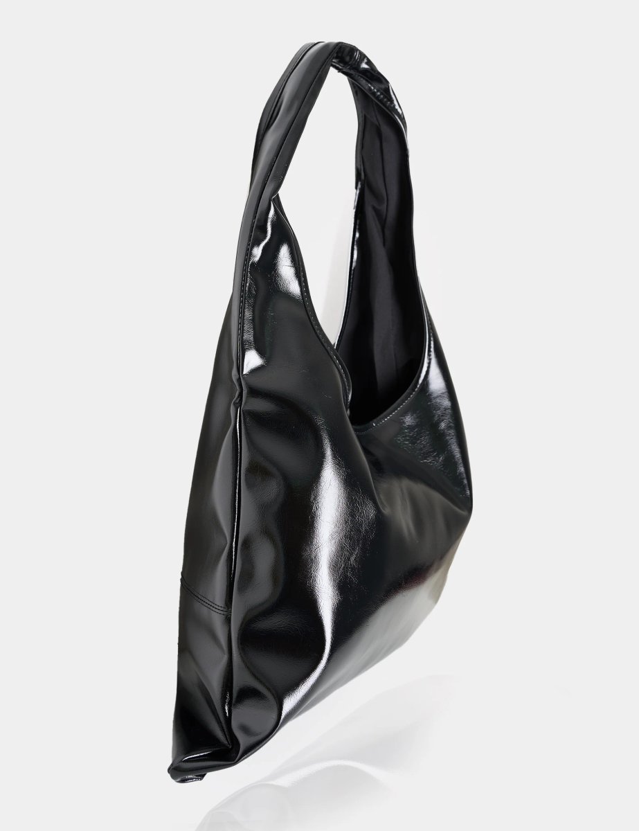 Public Desire The Shadow Black Patent Slouchy Hobo Tote Bag - 2