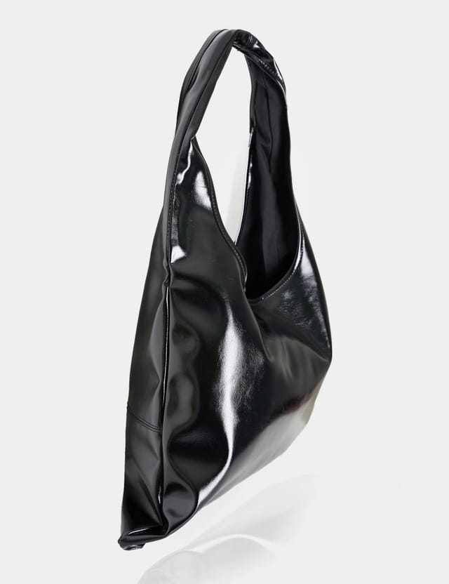 Public Desire The Shadow Black Patent Slouchy Hobo Tote Bag - 2