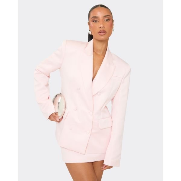 EGO Oversized Button Front Structured Blazer In Pink Satin, Women's Size UK 6 - 2