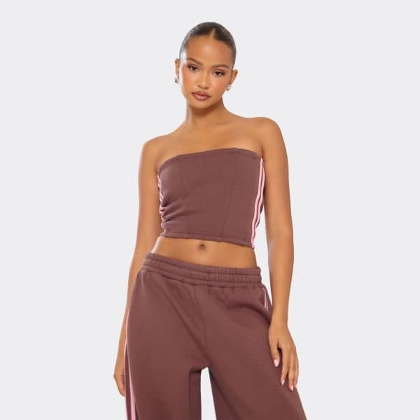 EGO EGO Bandeau Contrast Stripe Crop Top in Chocolate Brown