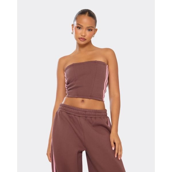 EGO Bandeau Contrast Stripe Detail Sweat Top In Chocolate Brown, Women's Size UK 6 - 2
