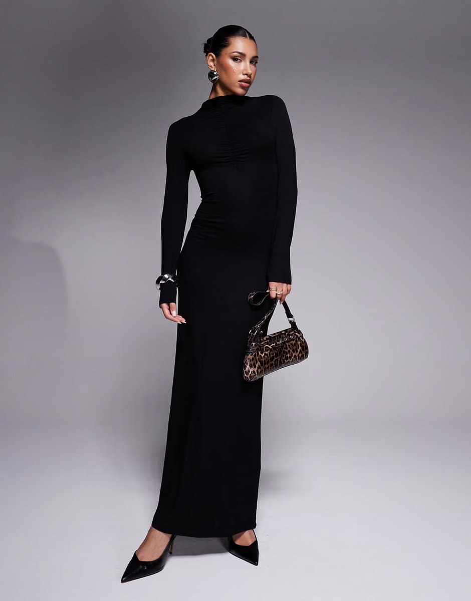 ASOS ASOS DESIGN high neck long sleeve with ruching maxi dress in black