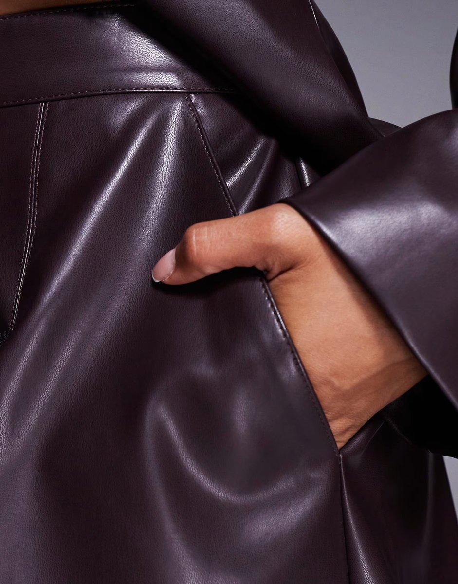 ASOS ASOS LUXE co-ord PU short with lace detail in chocolate - 4