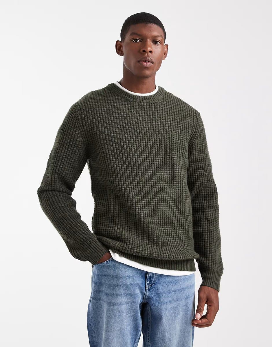 ASOS Levi's presidio texture knit jumper in dark green marl