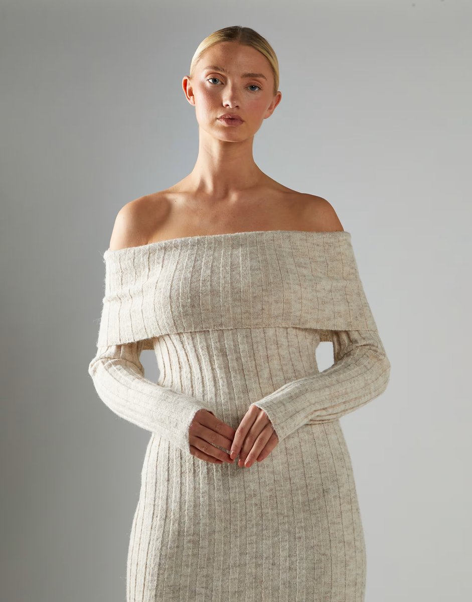 ASOS Glamorous Bardot Maxi-Dress in stone marl - 4