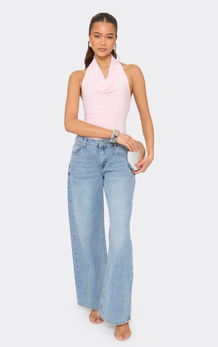 EGO Halterneck Cowl Front Bodysuit In Baby Pink Slinky, Women's Size UK 6 - 2