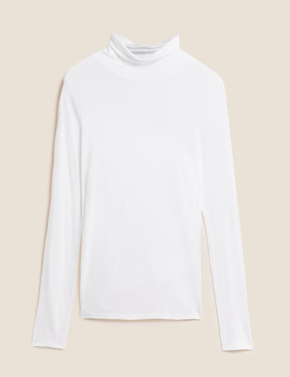 Marks & Spencer M&S Second Skin Roll Neck Jersey Top Ivory