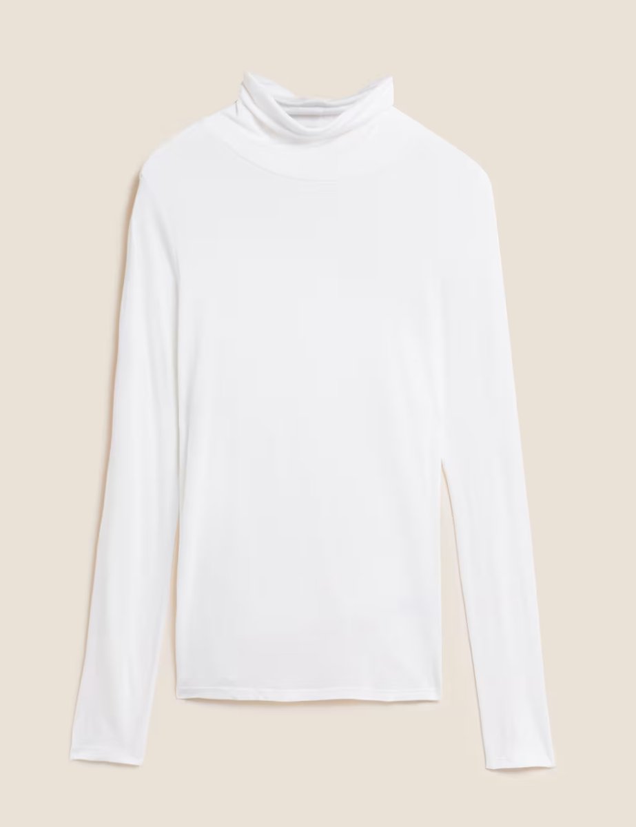 Marks & Spencer M&S Second Skin Roll Neck Jersey Top Ivory - 2