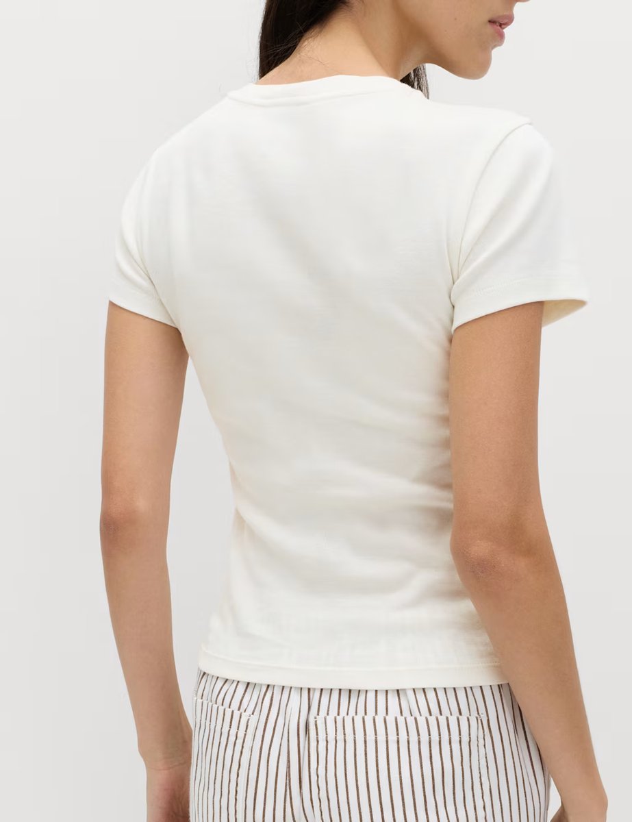 Marks & Spencer M&S Pure Cotton Slogan Slim Fit T-Shirt White Mix - 2