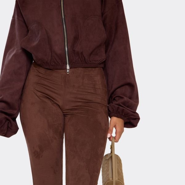 EGO Mid Rise Capri Trousers In Brown Faux Suede, Women's Size UK 6 - 2