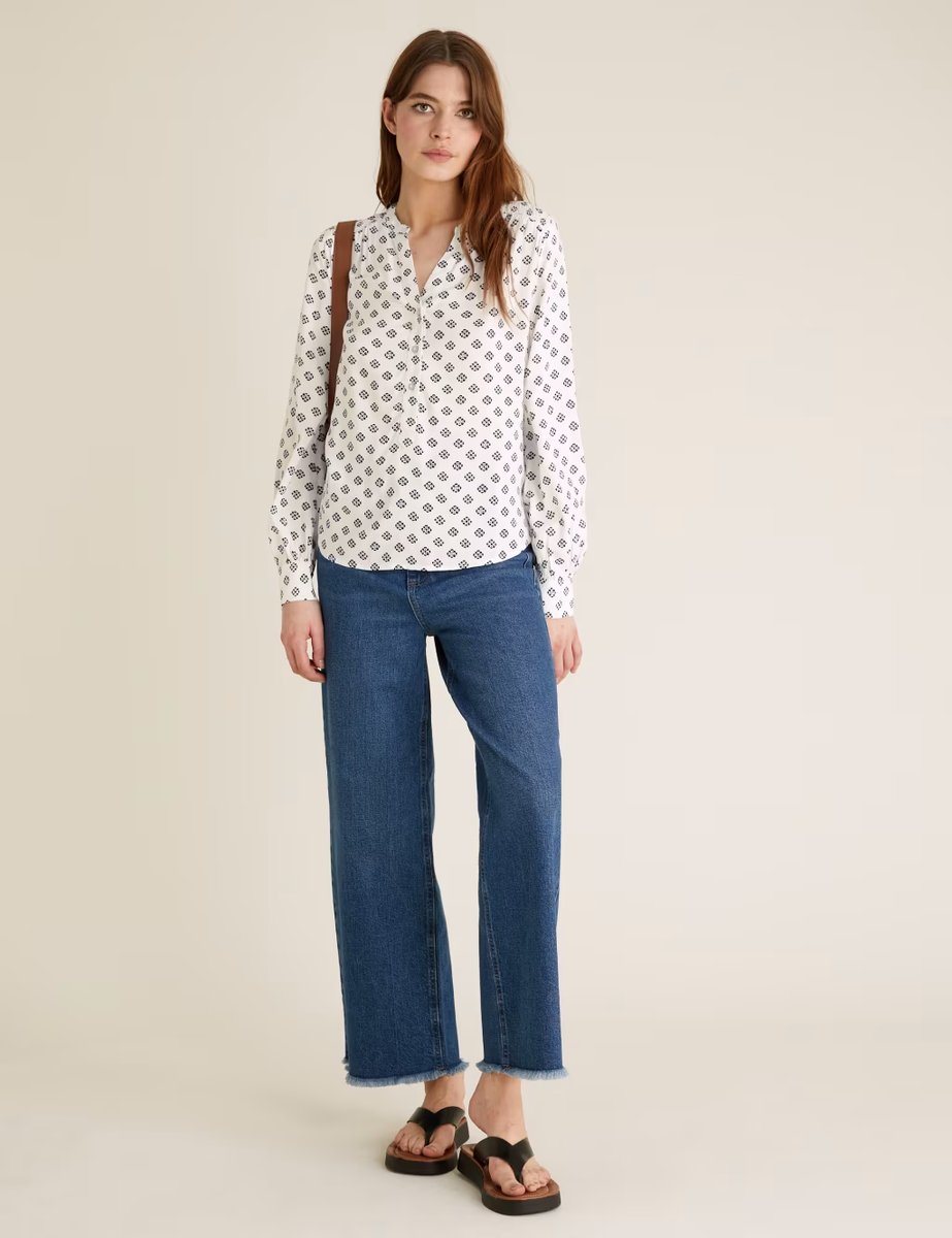 Marks & Spencer M&S Geometric V-Neck Long Sleeve Blouse White Mix - 2