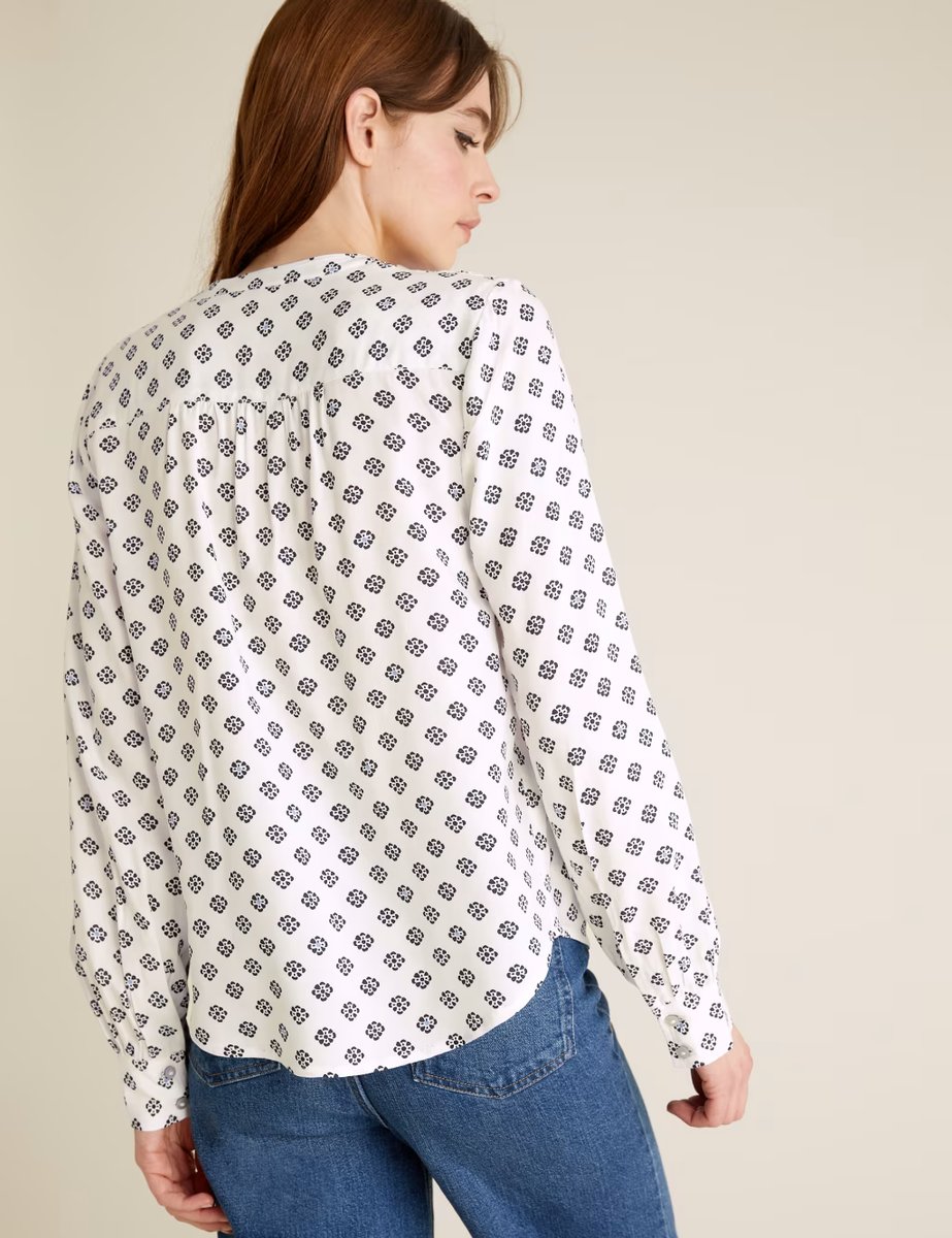 Marks & Spencer M&S Geometric V-Neck Long Sleeve Blouse White Mix - 3