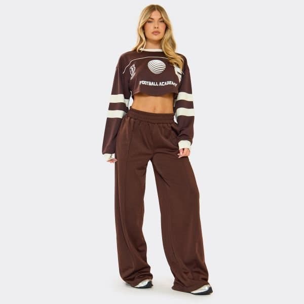 EGO EGO Contrast Detail Curved Hem Football Top in Chocolate Brown