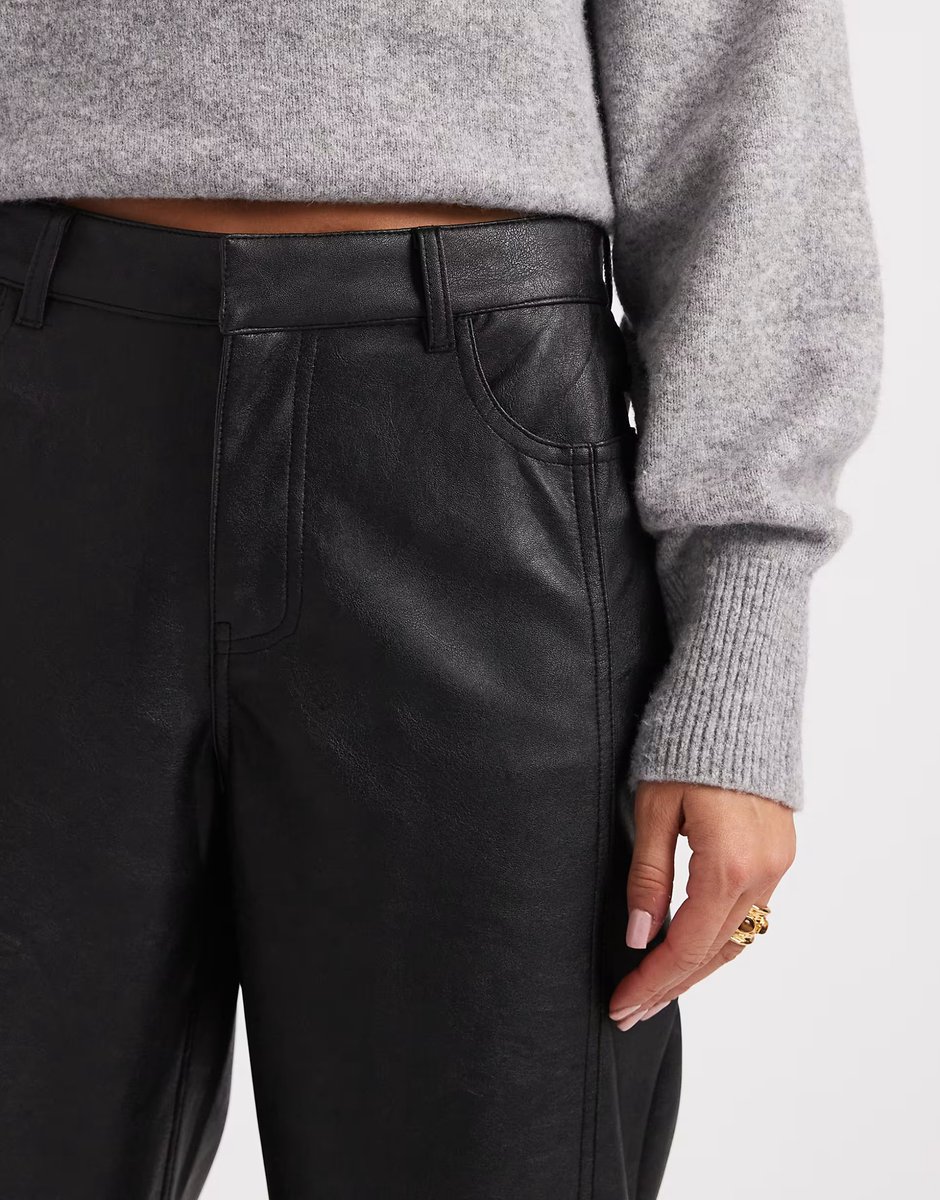 ASOS Vero Moda faux leather barrel leg trouser in black - 3
