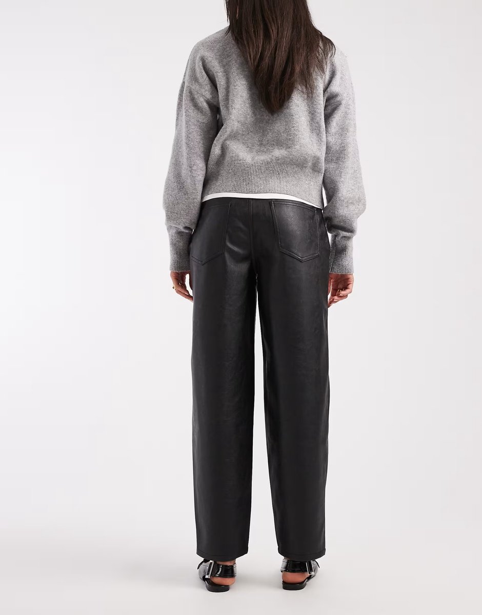 ASOS Vero Moda faux leather barrel leg trouser in black - 4