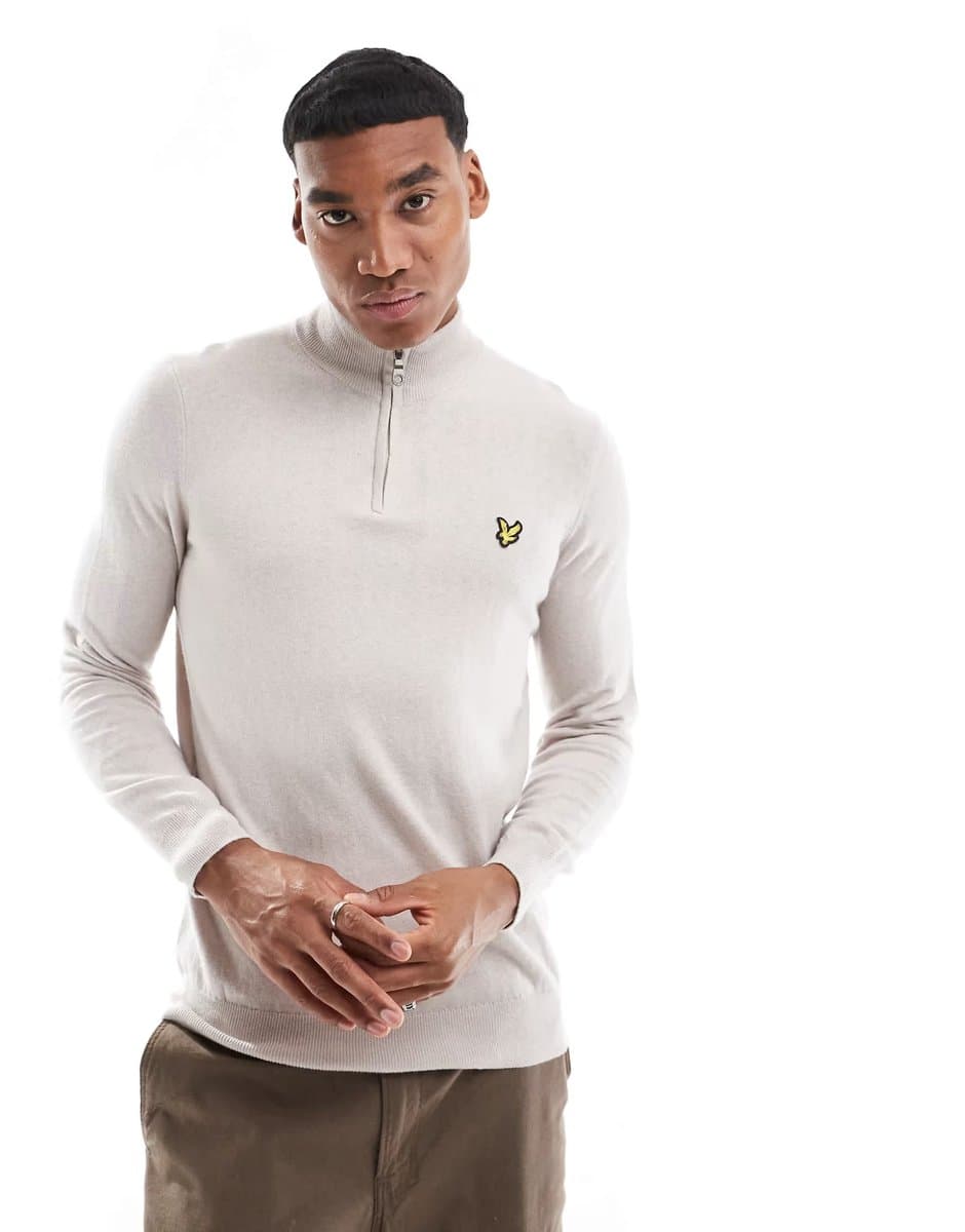 ASOS Lyle & Scott cotton merino quarter zip jumper in cream
