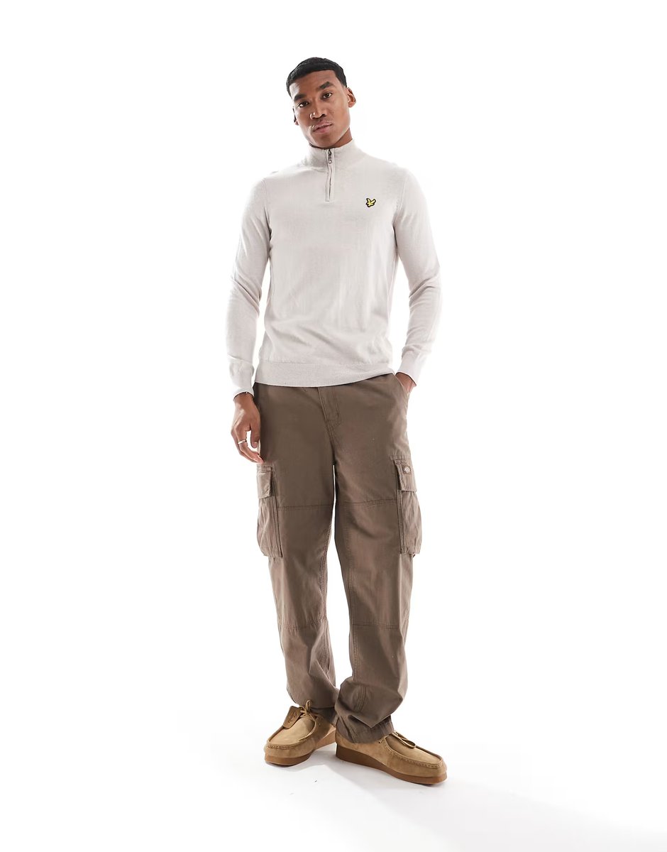 ASOS Lyle & Scott cotton merino quarter zip jumper in cream - 2