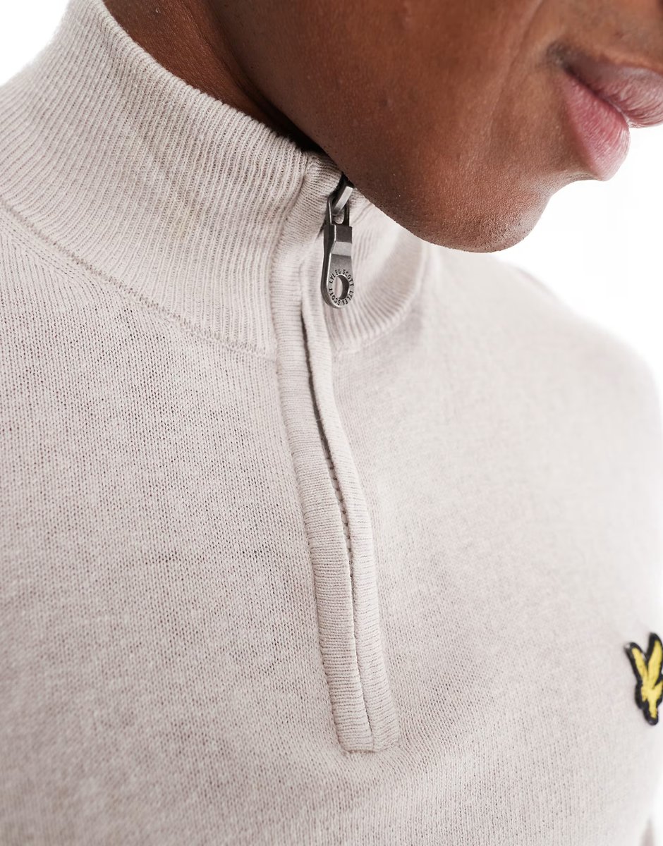 ASOS Lyle & Scott cotton merino quarter zip jumper in cream - 3