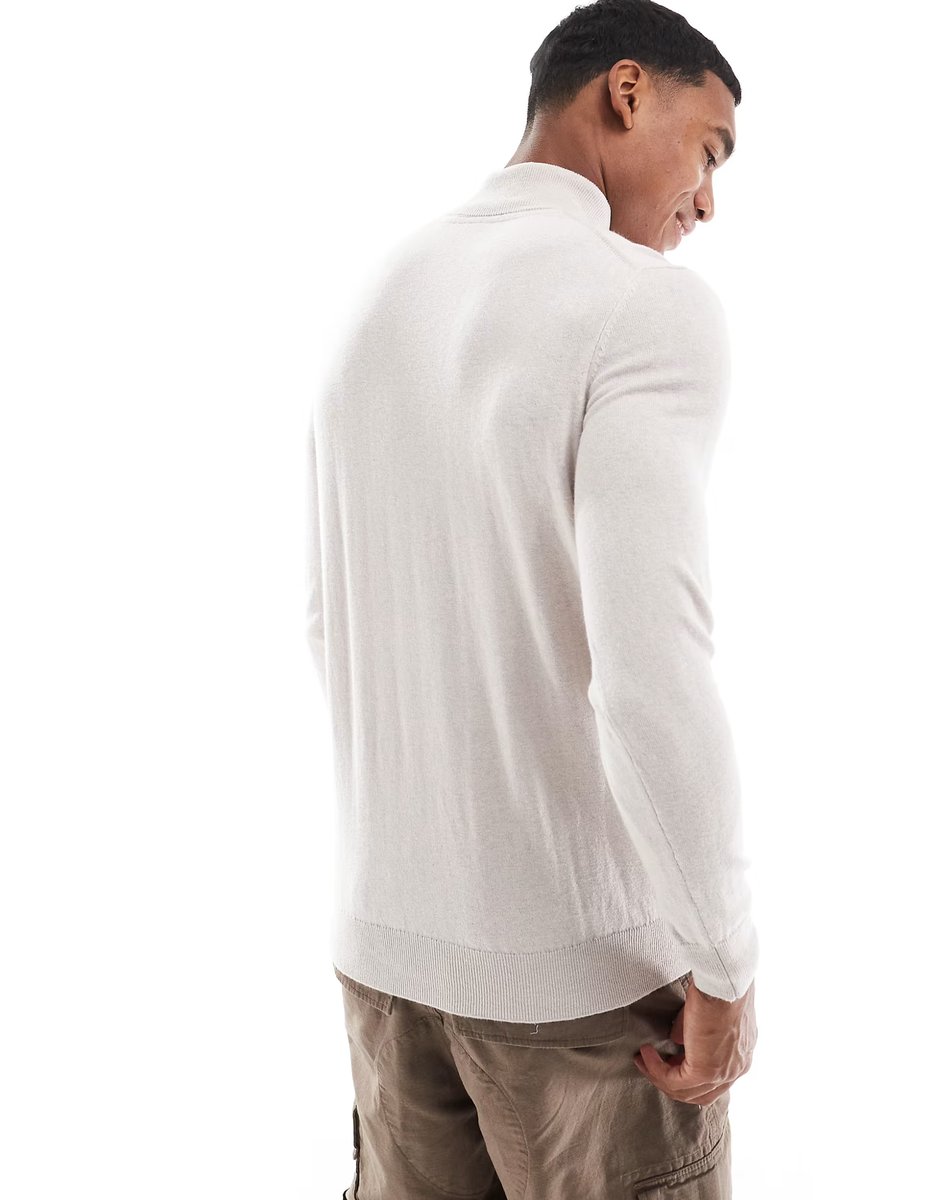 ASOS Lyle & Scott cotton merino quarter zip jumper in cream - 4