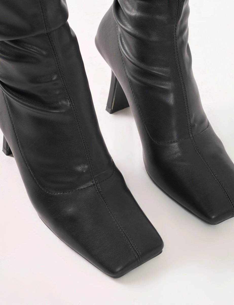 Public Desire Electra Black Square Toe Mid Heeled Over The Knee Boots - 4