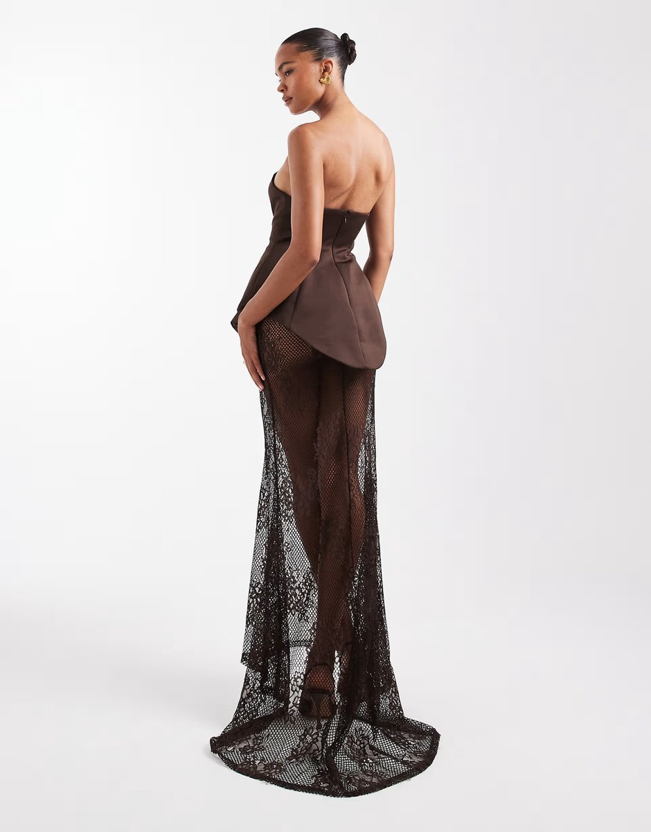 ASOS ASOS DESIGN Premium moulded dress with lace maxi skirt in brown scuba-style fabric - 2