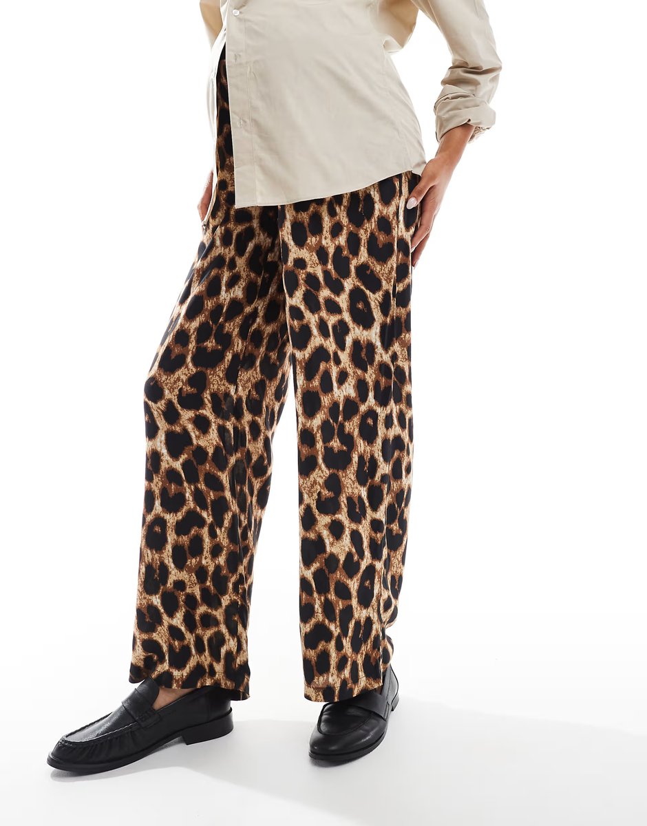ASOS Mamalicious Maternity wide leg under the bump trousers in leopard print - MULTI - 1