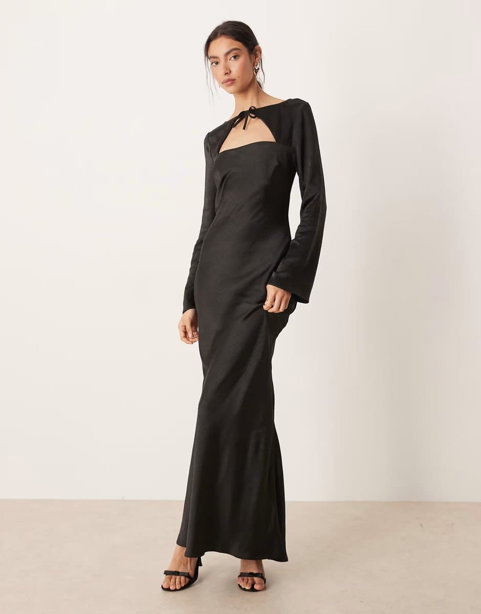 ASOS ASOS DESIGN long sleeve satin maxi dress in black