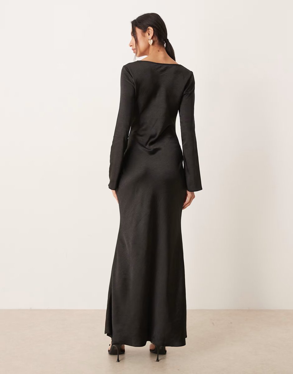 ASOS ASOS DESIGN long sleeve satin maxi dress in black - 4